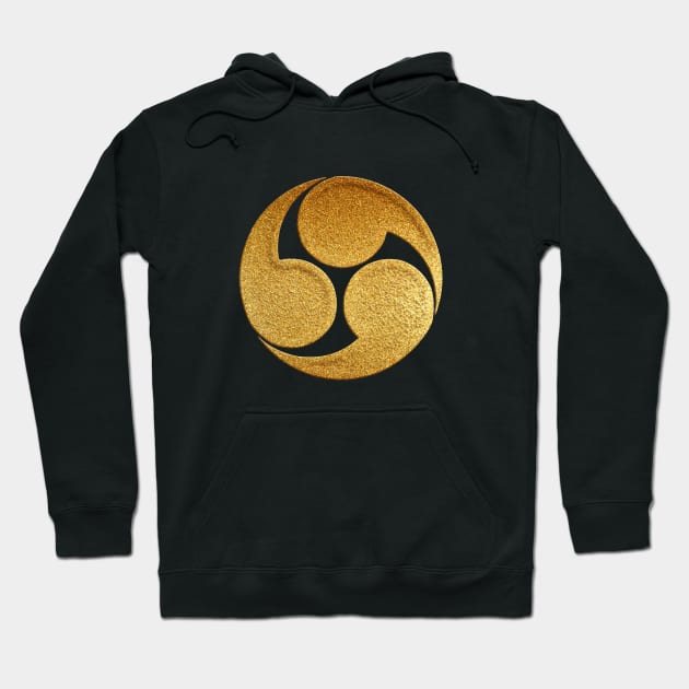 Gold Migi Mitsu Tomoe Kamon Hoodie by Takeda_Art